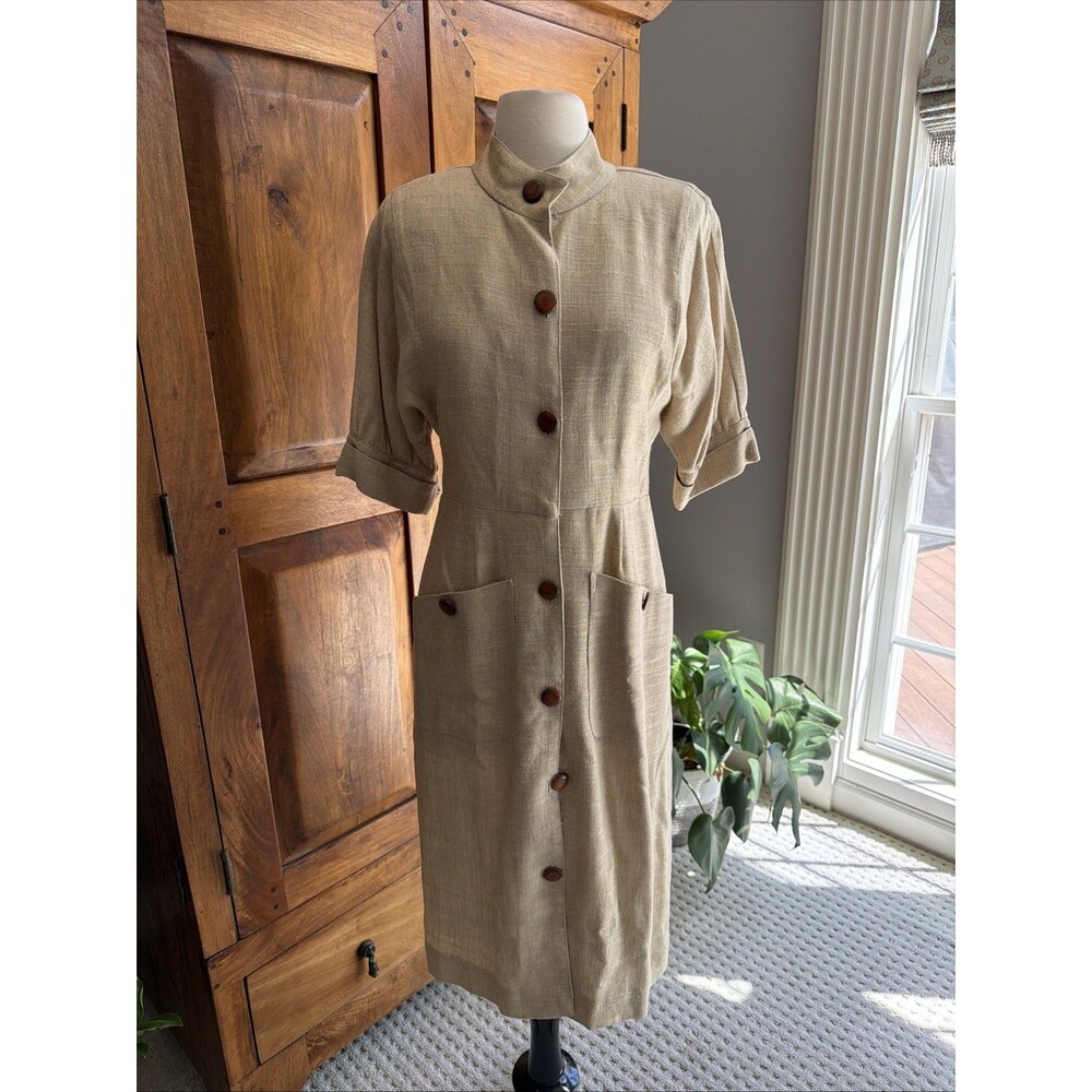 Vintage 1980s JT Dress Brand Linen Utility Dress Size Uncertain Small - Medium
